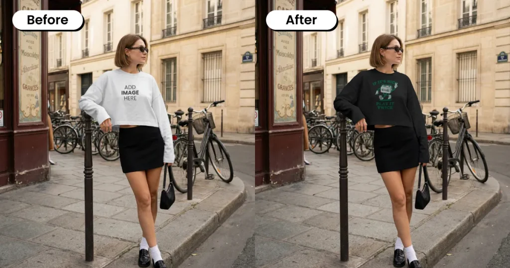 Women posing with a black crop top during her travels