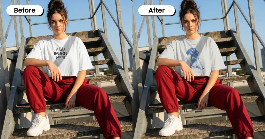 Woman sitting on stairs wearing an athleisure crop top