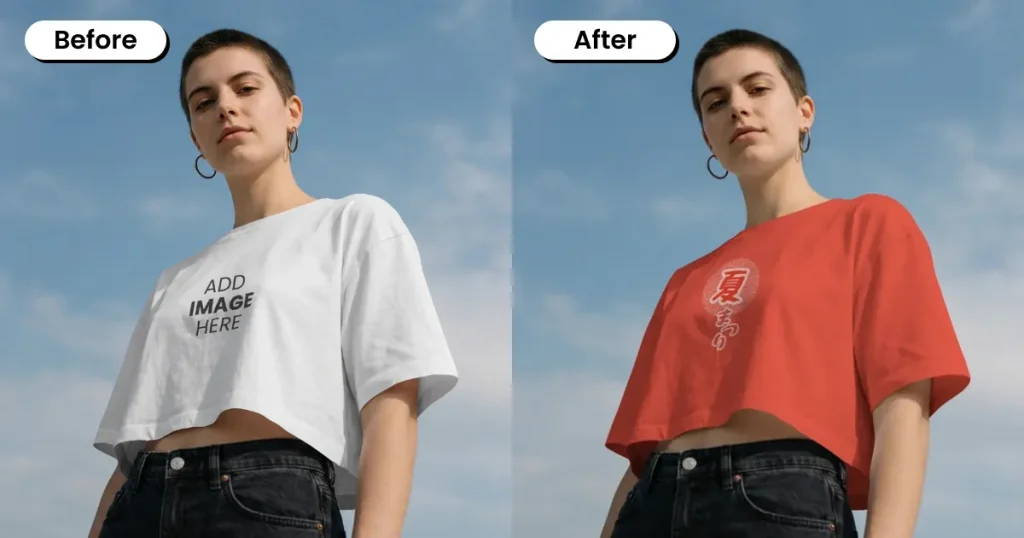 Women standing against a clear sky background wearing a crop top