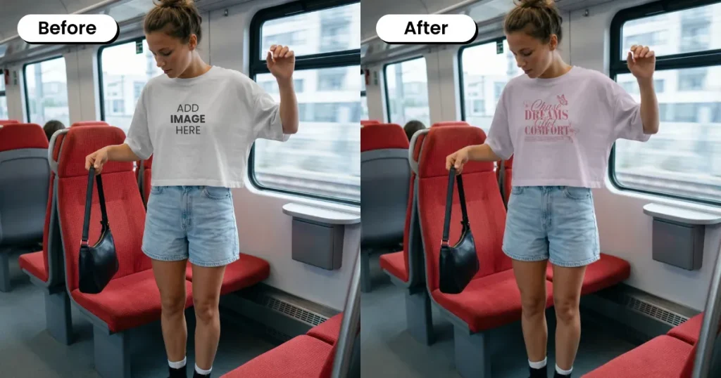 Women wearing a crop top inside a train