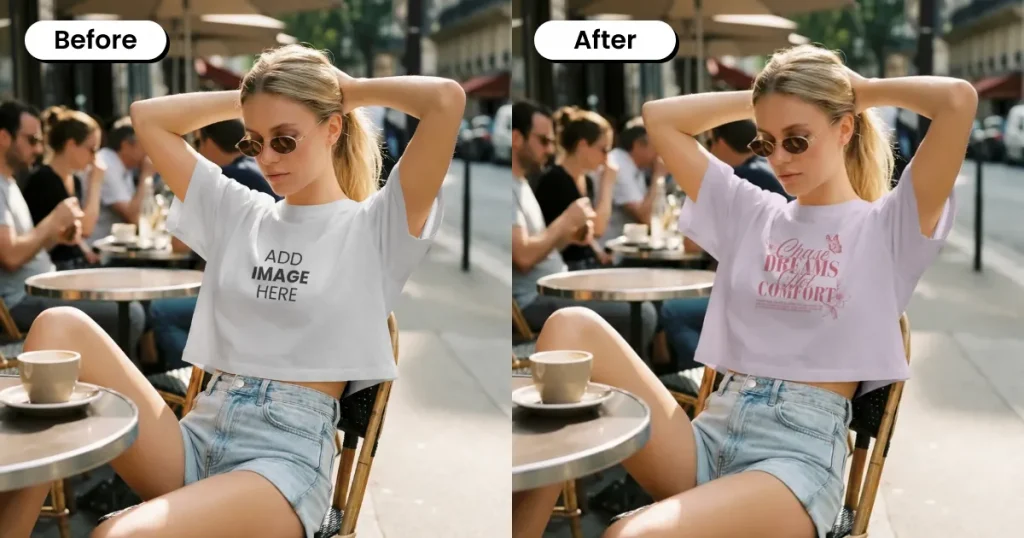 Crop top mockup in a restaurant setting