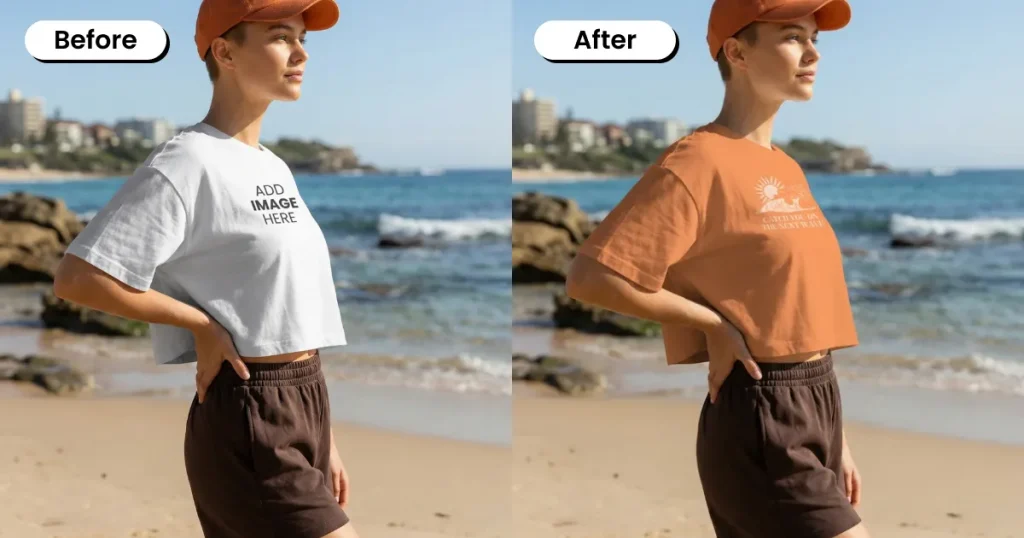 Woman wearing a crop top on a beach