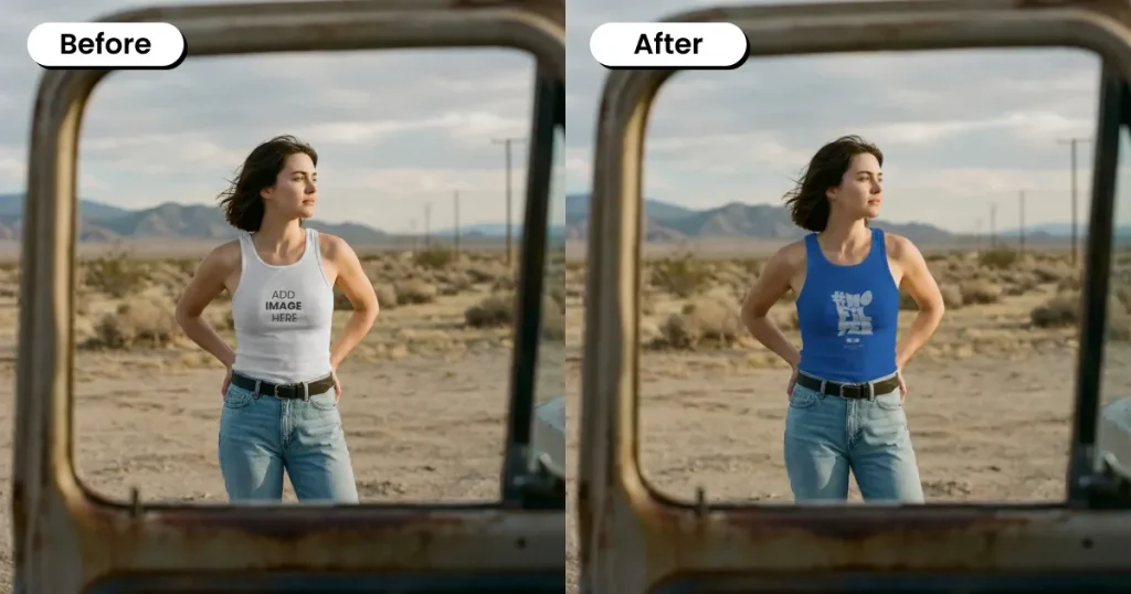 Women posing in front of a desert wearing a tank top