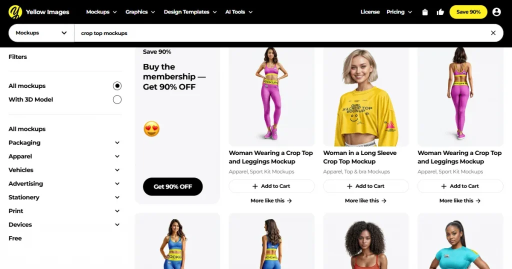 Yellow Images crop top mockup templates