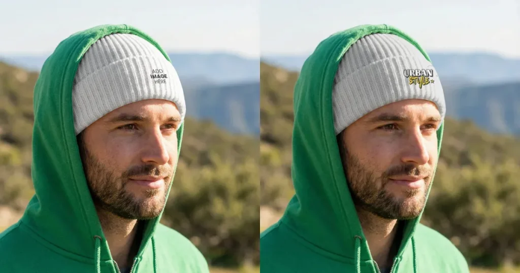 Young Man in Beanie Mockup Surrounded by Nature
