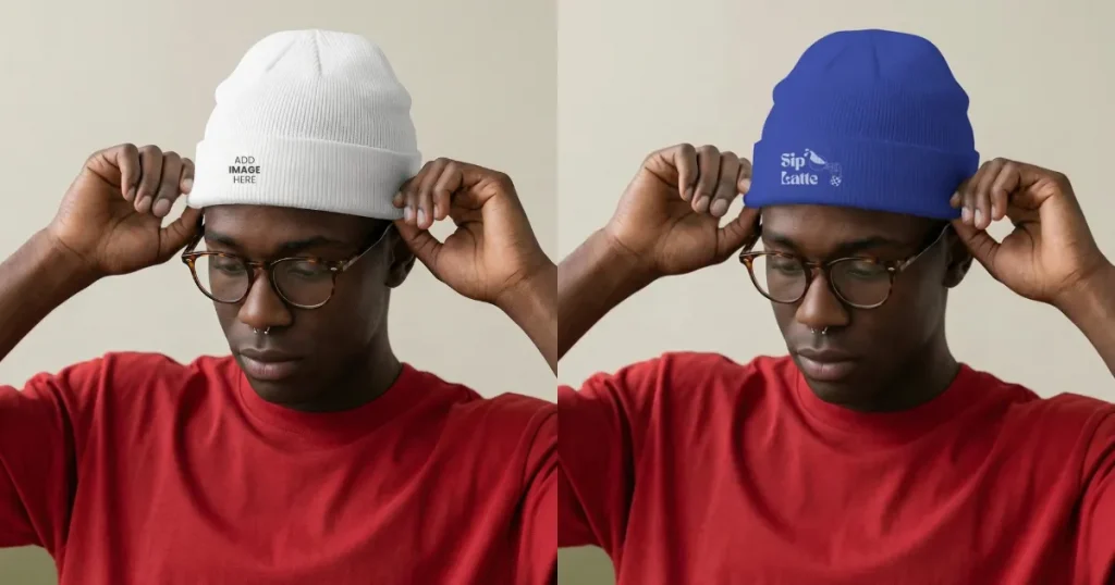 Young Man in Glasses Wearing a Beanie Mockup