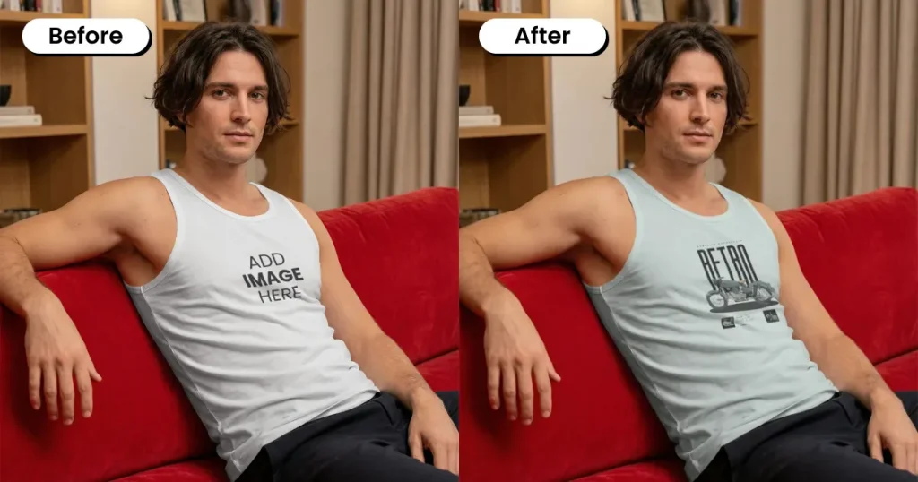 Young man wearing a tank top mockup indoors