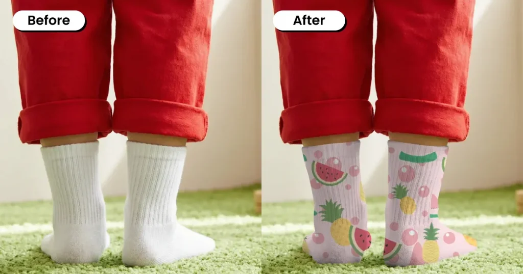 Crew Socks Mockup of a Child Standing Indoors
