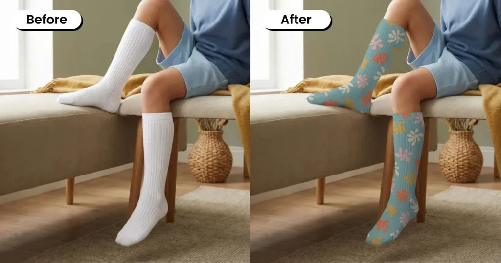 Knee High Socks Mockup of a Kid Relaxing Indoors