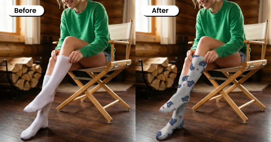 Knee High Socks Mockup of a Woman Wearing Socks in a Wooden Cabin