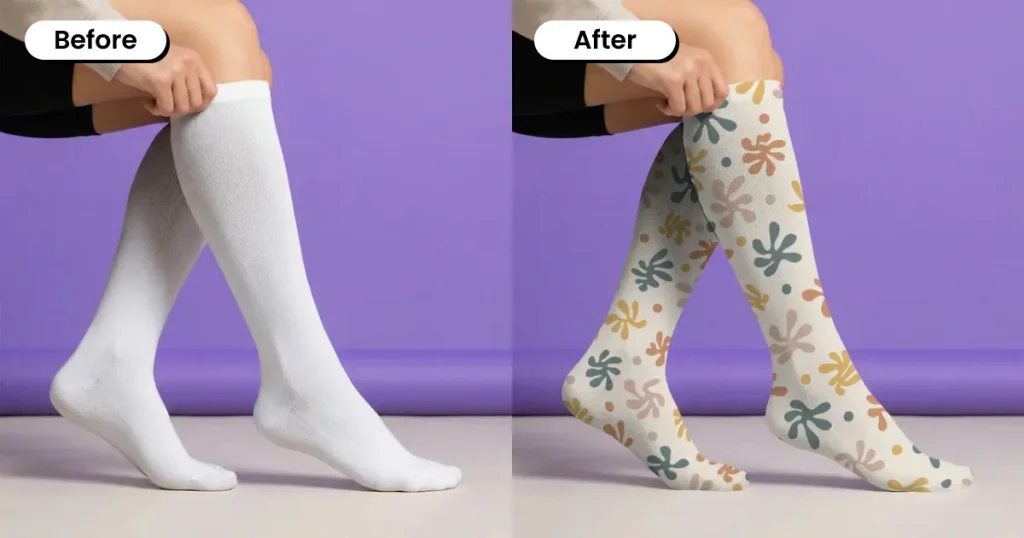 Knee High White Socks Mockup of a Woman Wearing Socks Against a Purple Background