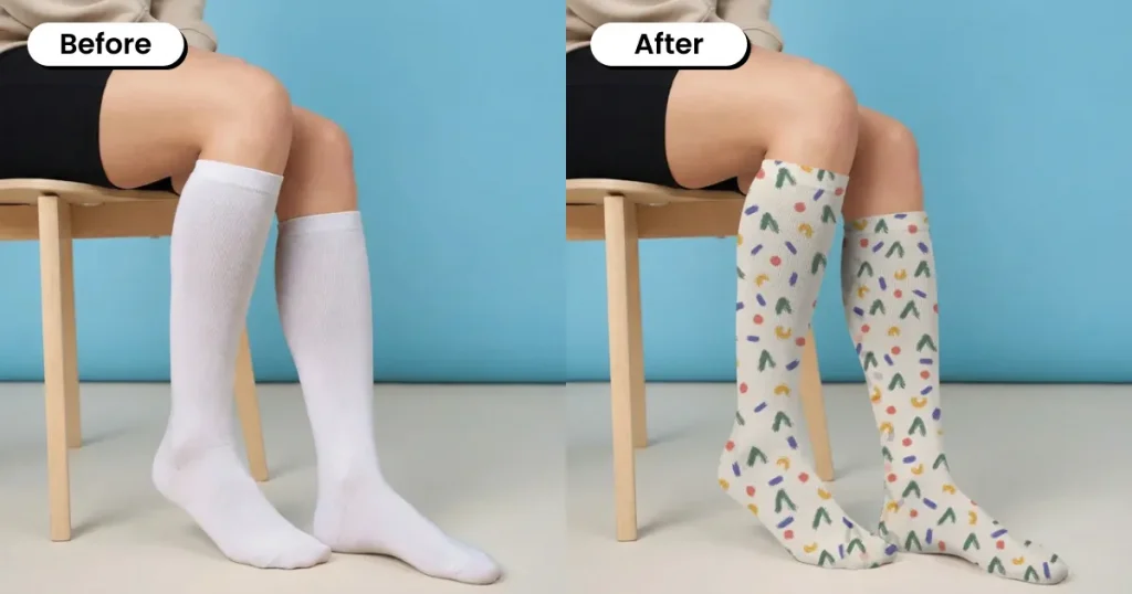 Knee High Socks Mockup of a Woman Against a Sky Blue Wall