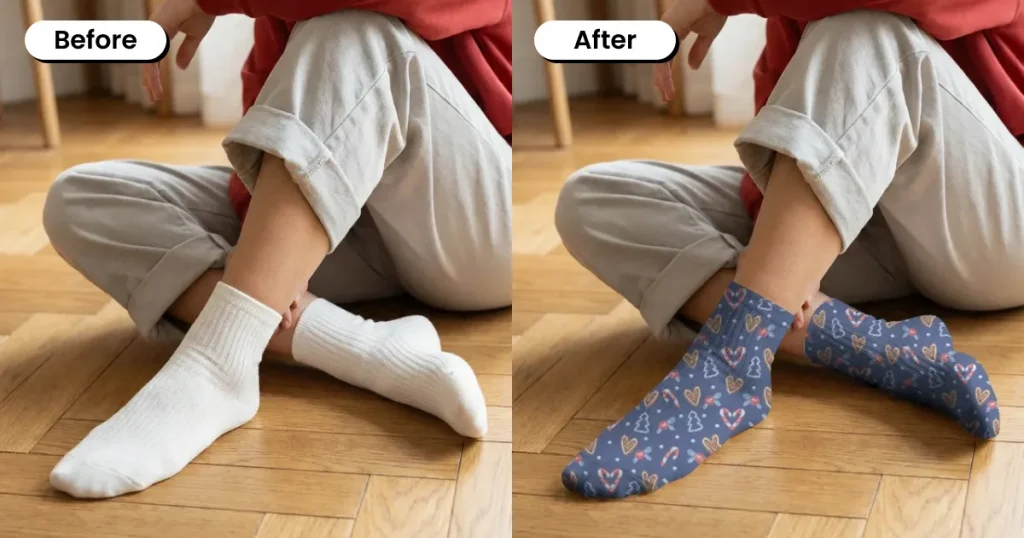 Indoor Socks Mockup Shot of a Person Sitting Cross Legged