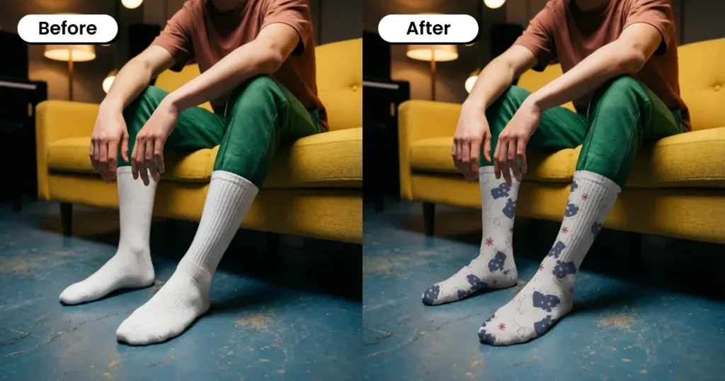 Crew Socks Mockup of a Person Sitting on a Sofa