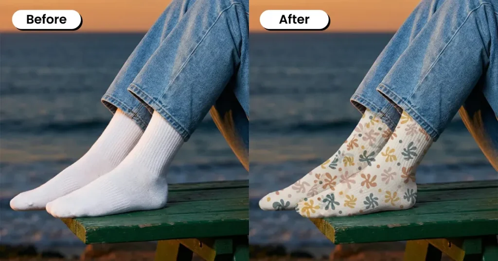 Outdoor Socks Mockup of a Woman Sitting on a Bench by the Ocean