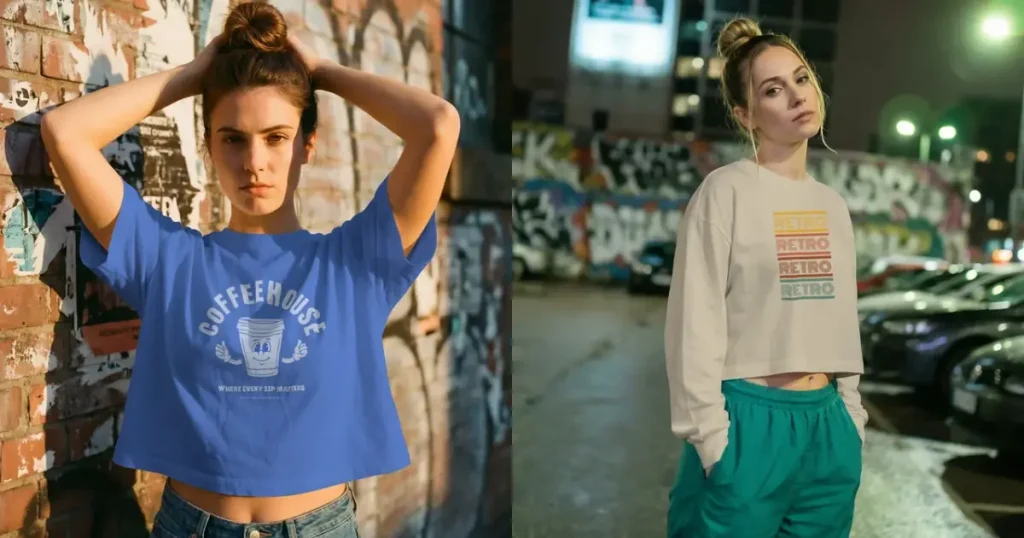 Side by side comparison of crop top mockup templates