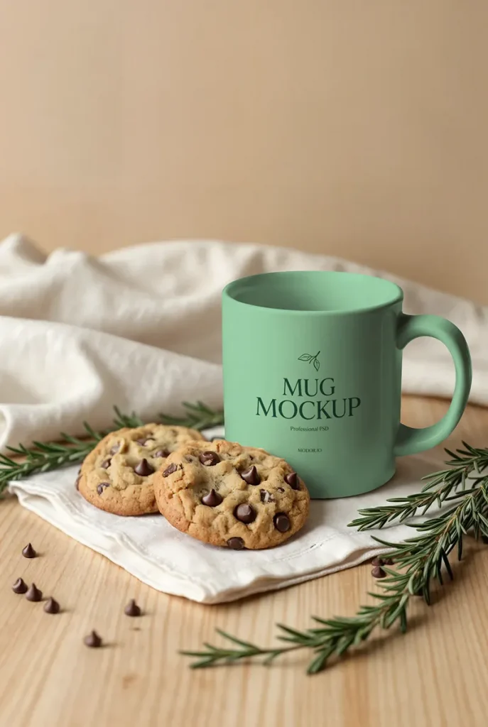 Ceramic Mug Mockup with Fresh Baked Cookies