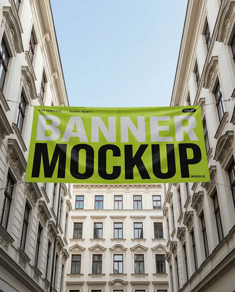 Cross Street Banner Mockup in Historic Courtyard