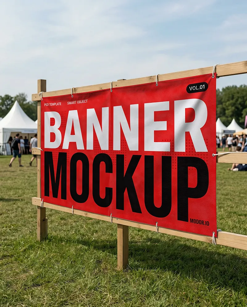 Event Banner Mockup on Wooden Frame
