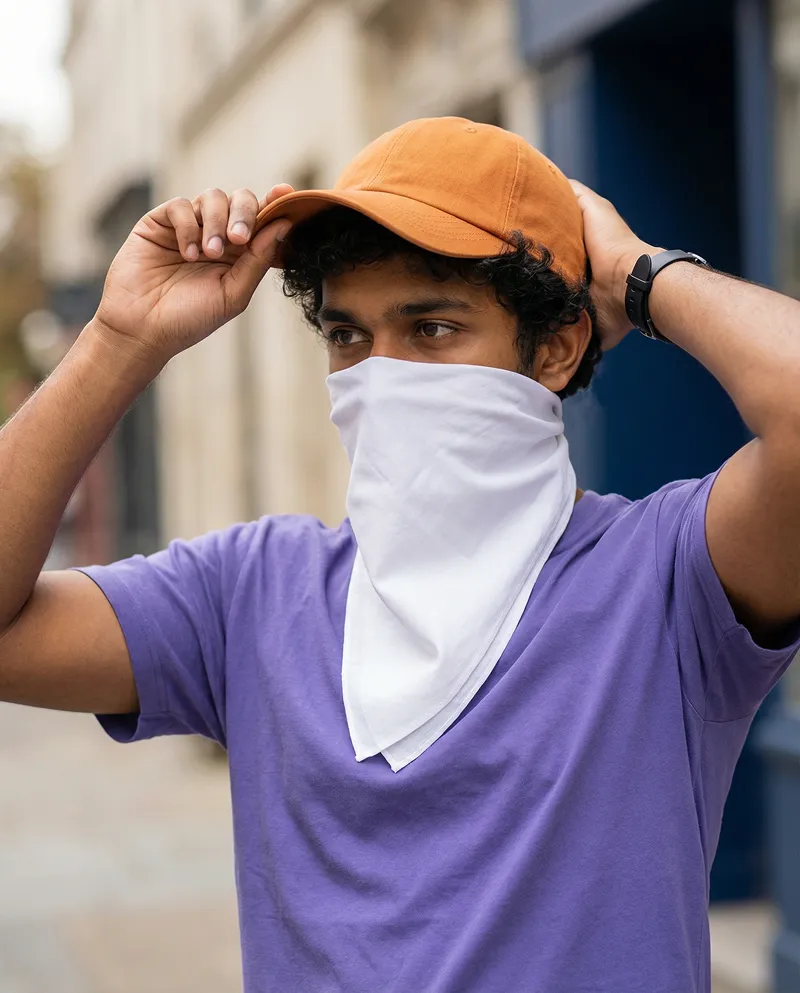 Face Cover Bandana Mockup in Casual Streetwear Style psd