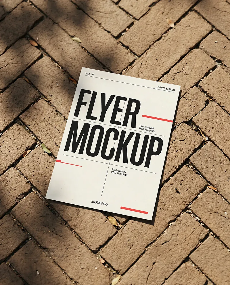 Flyer Mockup on Herringbone Brick Pavement
