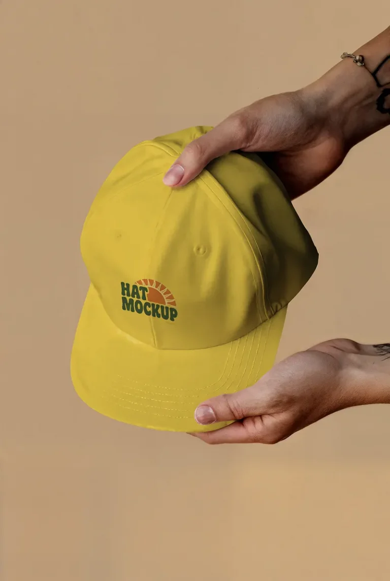 Hand Held Hat Mockup with Minimal Studio Styling