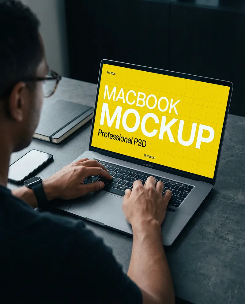 MacBook Mockup from Over the Shoulder Perspective