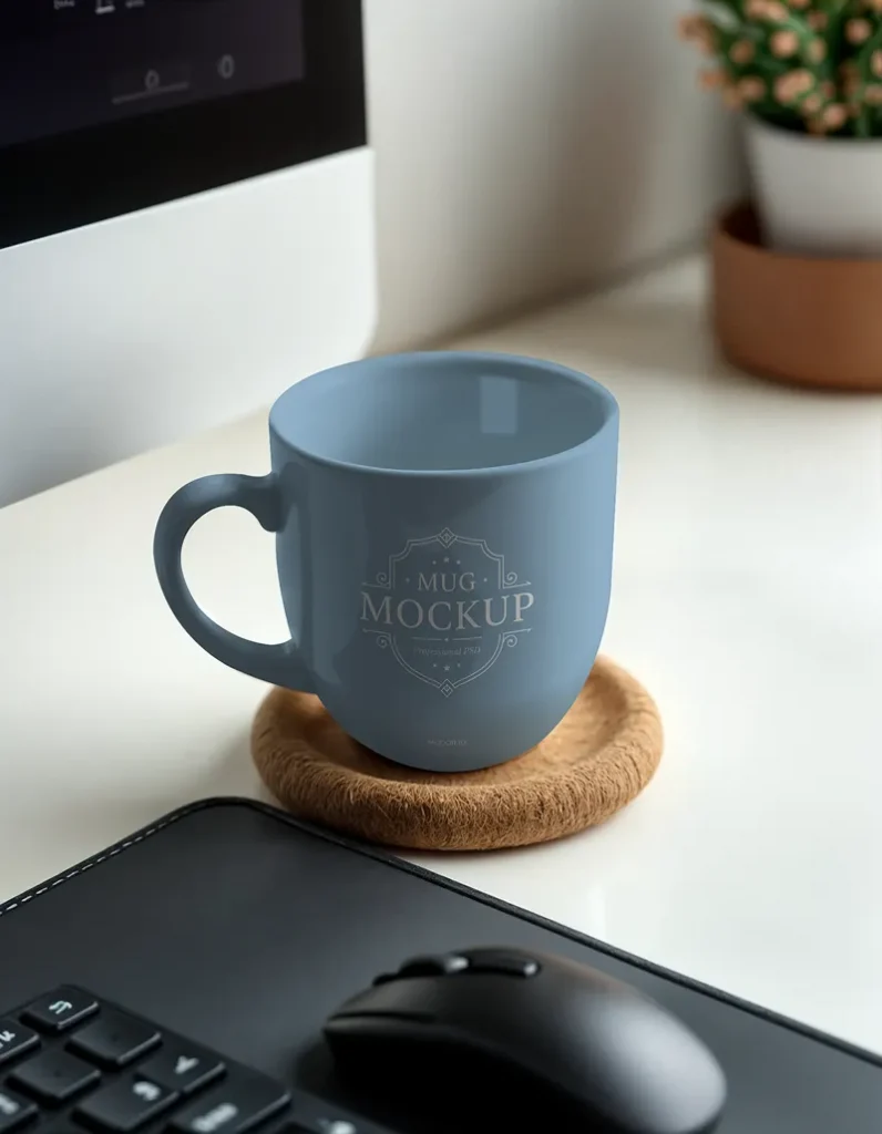 Office Mug Mockup in Clean Workspace Aesthetic