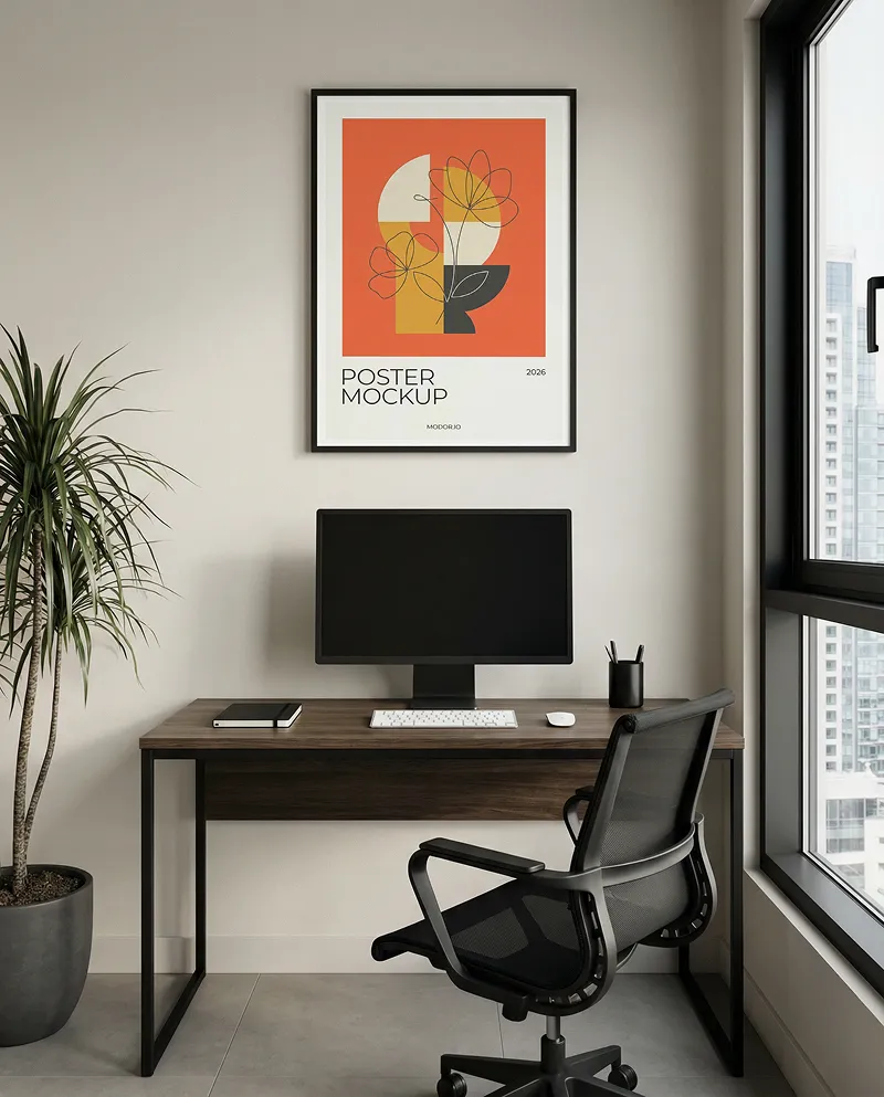 Poster Mockup in Modern Home Office