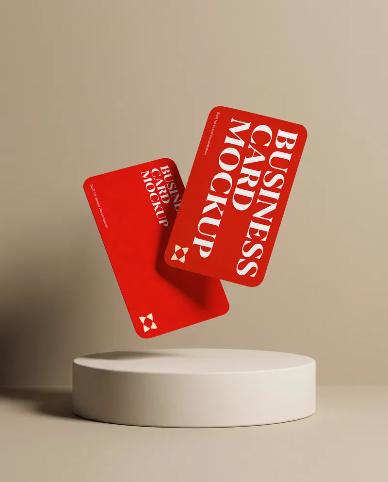 Two Floating Business Cards Mockup in Pedestal Setup