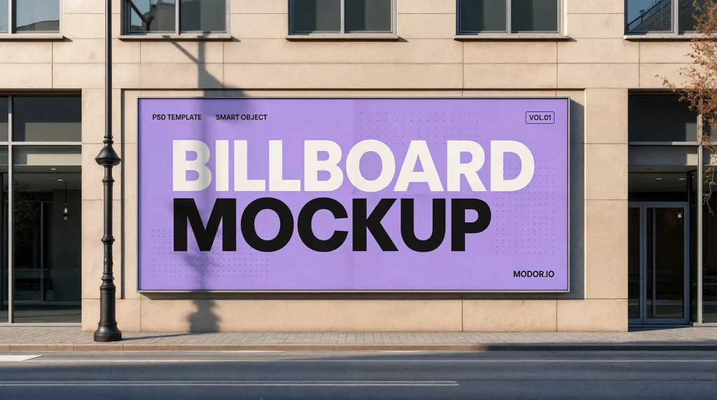 Wall Mounted Billboard Mockup on Urban Street