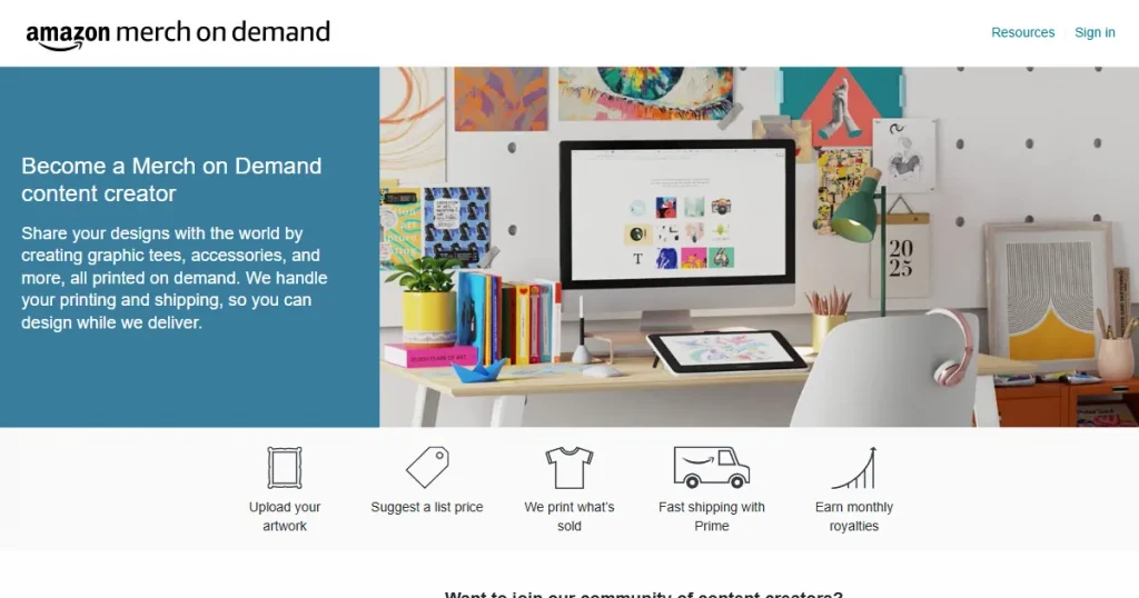 Amazon merch on demand homepage