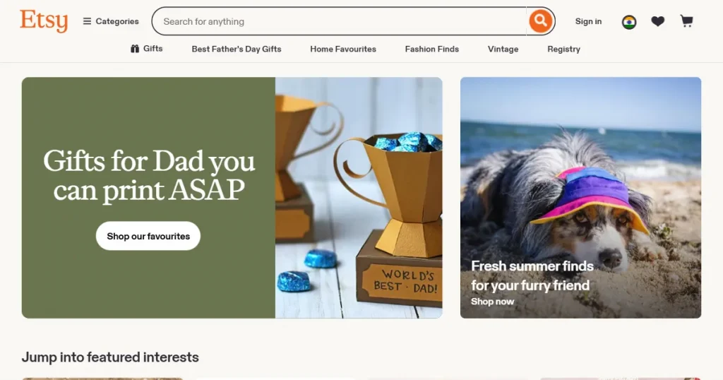 Etsy homepage