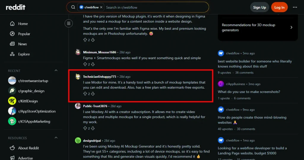 Reddit comments talking about watermark-free exports