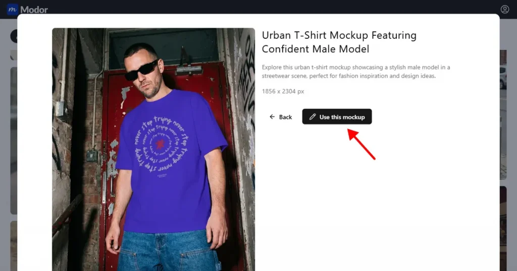 Selecting a mockup template in Modor