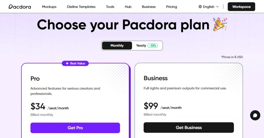 Pacdora pricing page
