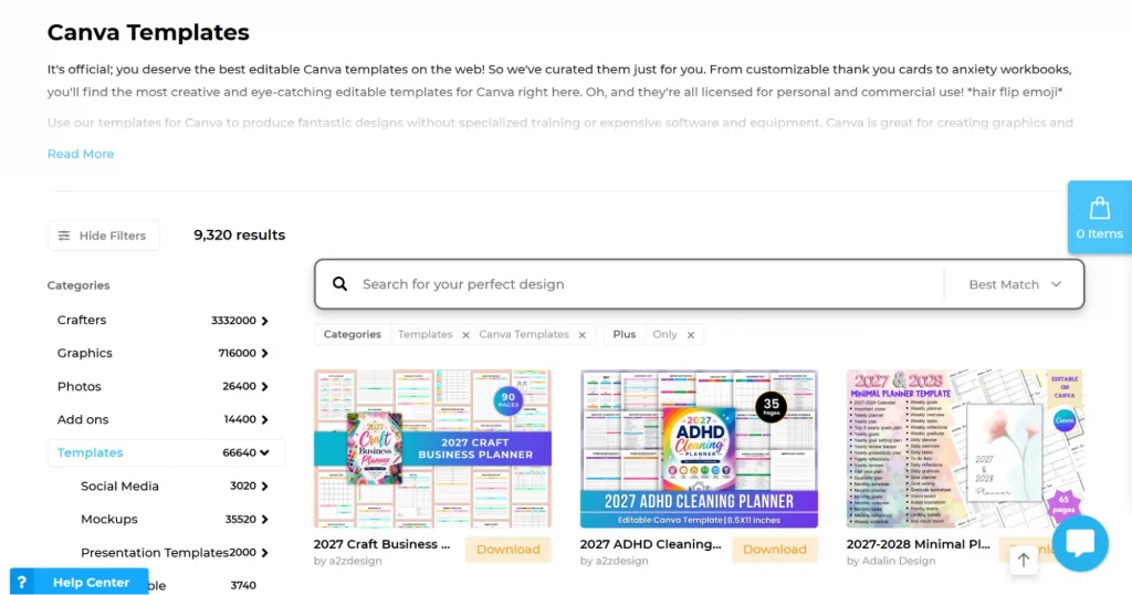 Design Bundles Canva templates page