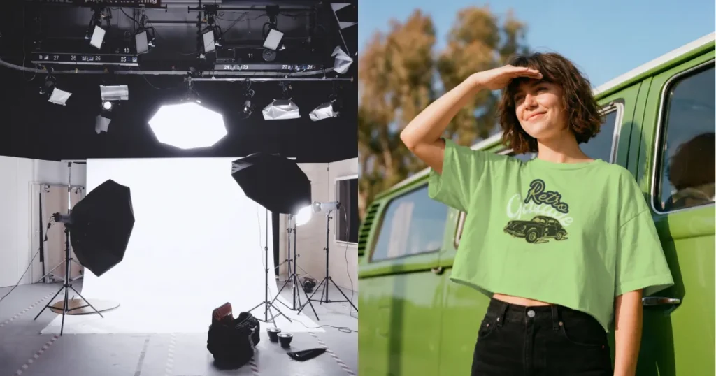 Comparing product photoshoot setup with product mockup template