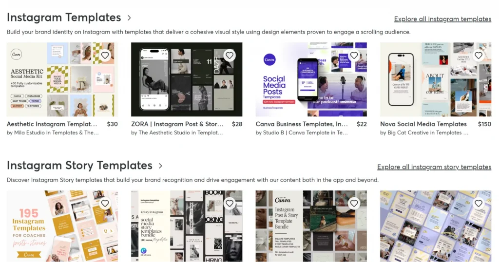 Creative Market Instagram templates page