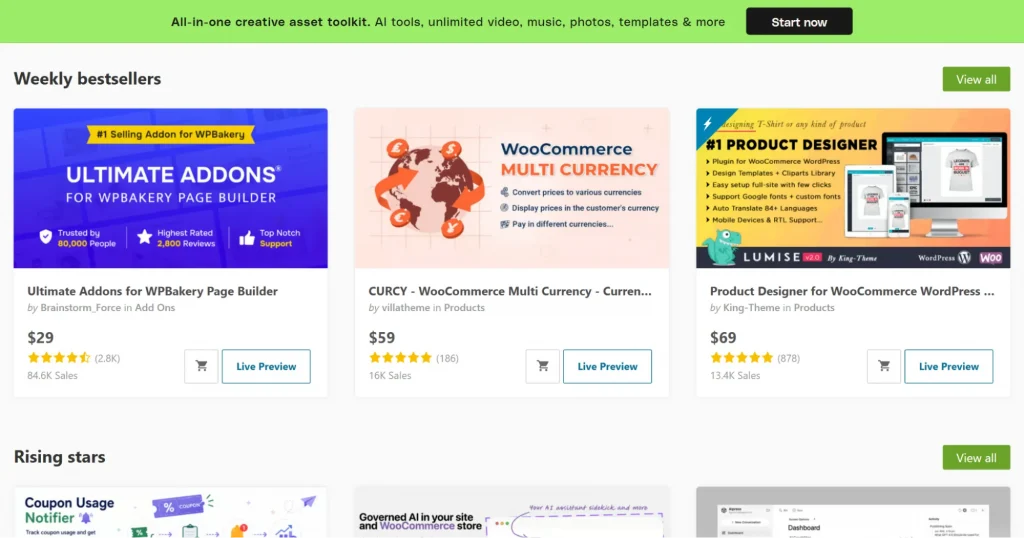 Envato Elements WordPress plugins page