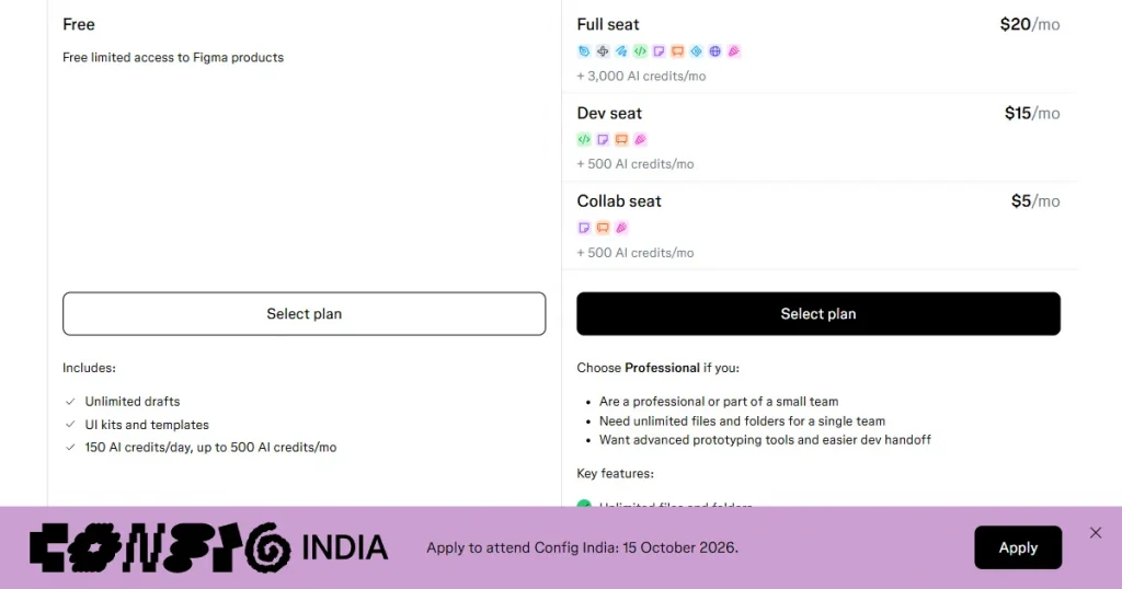 Figma pricing page