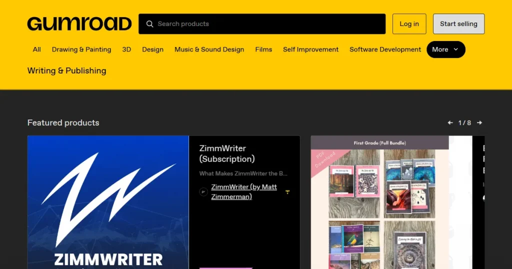 Gumroad ebooks page