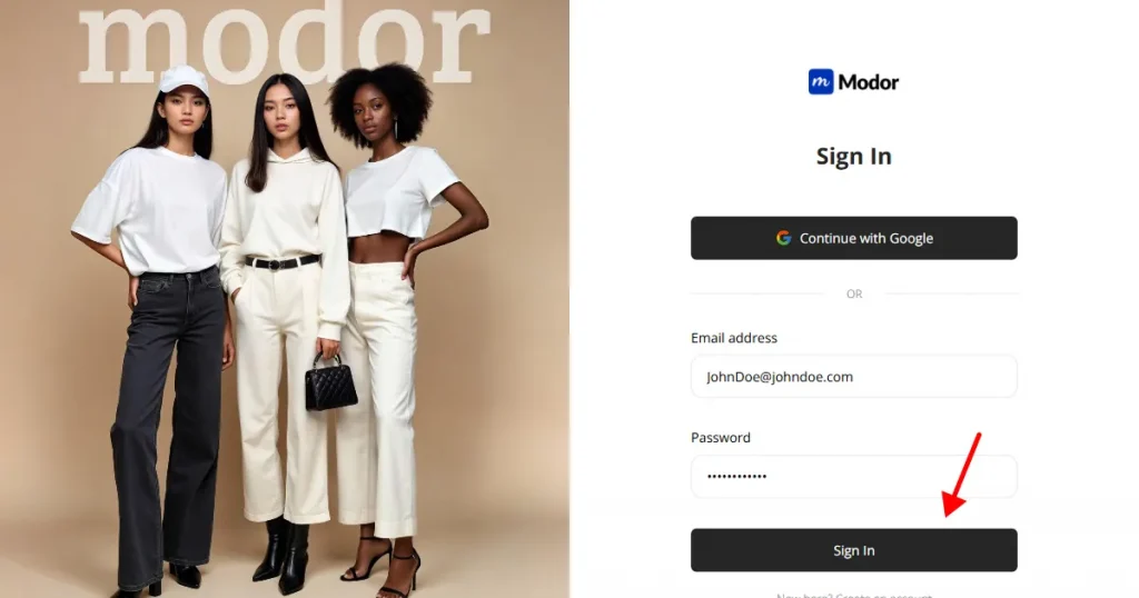 Modor login page