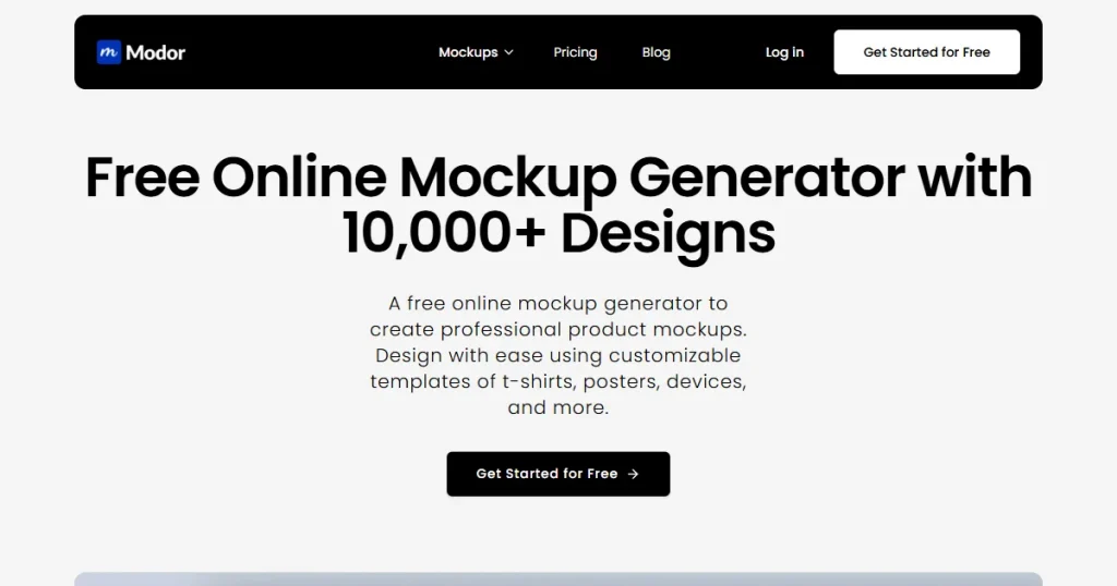Modor mockup website homepage
