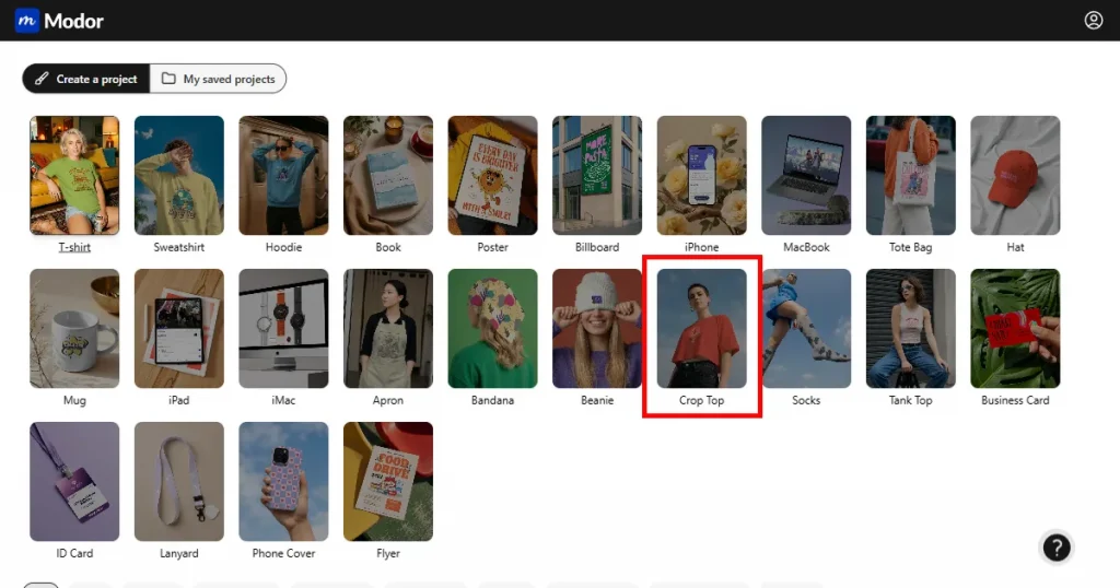Selecting a mockup category