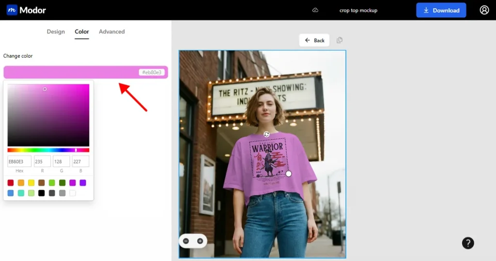 Changing the color of the crop top