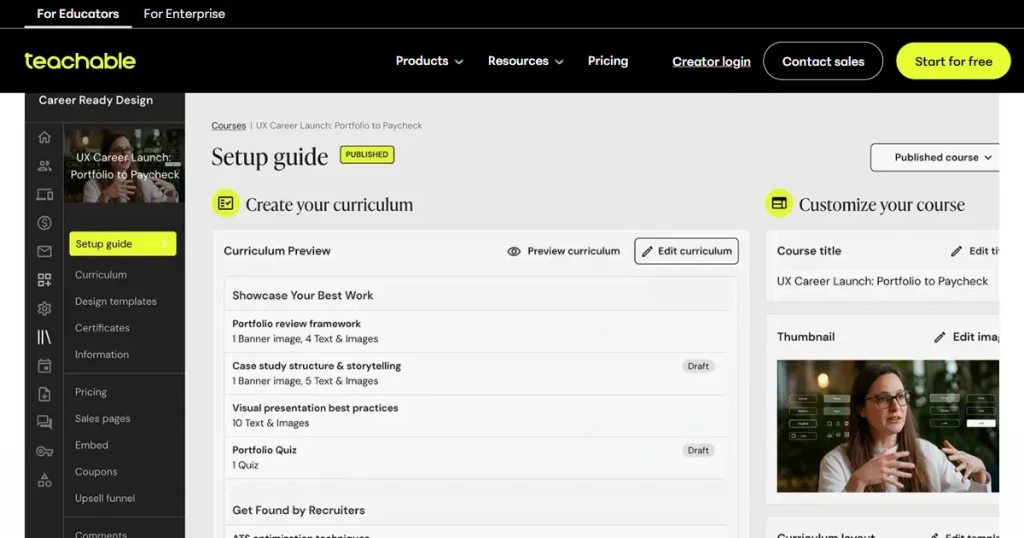 Teachable homepage