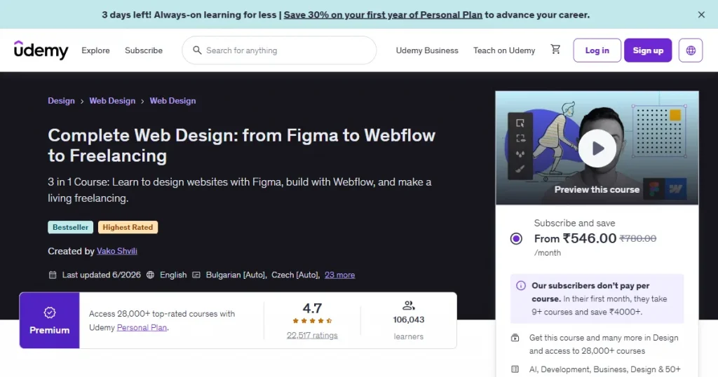 Udemy web design course